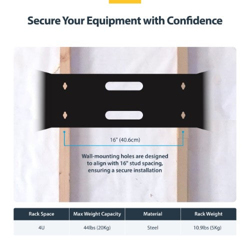 StarTech.com 4U Wall Mount Network Rack - 14 Inch Deep (Low Profile) - 19" Patch Panel Bracket for Shallow Server and IT Equipment, Network Switches - 44lbs/20kg Weight Capacity, Black
