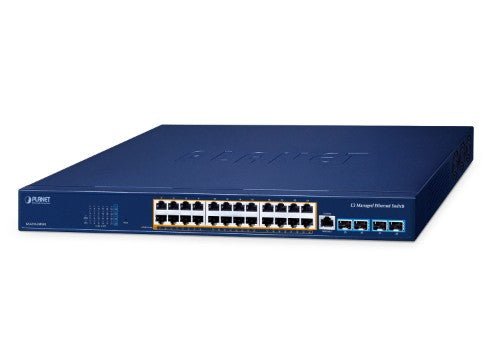 PLANET Layer 3 24-Port 10/100/1000T Managed L3 Gigabit Ethernet (10/100/1000) Power over Ethernet (PoE) Blue