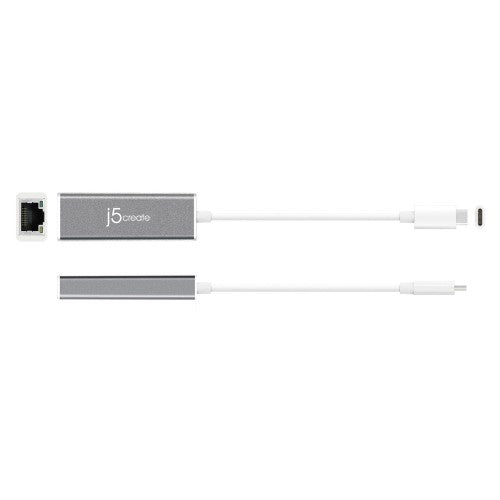 j5create JCE133G USB-C™ to Gigabit Ethernet Adapter, Grey and White