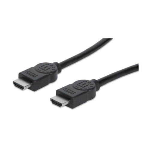 Manhattan HDMI Cable, 1080p@60Hz (High Speed), 10m, Male to Male, Black, Fully Shielded, Gold Plated Contacts, Lifetime Warranty