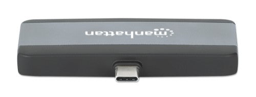 Manhattan USB-C Travel Dock/Hub, Ports (x4): HDMI, USB-A, USB-C and 3.5mm audio, With Power Delivery (100W) to USB-C Port, USB powered (no external power supply required)