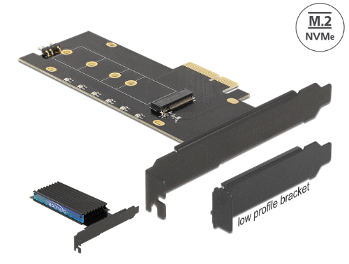 DeLOCK PCI Express x4 Card to 1 x internal NVMe M.2 Key M with heat sink and RGB LED illumination - Low Profile Form Factor