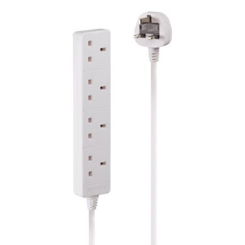 Lindy 2m 4-Way UK Mains Power Extension, White