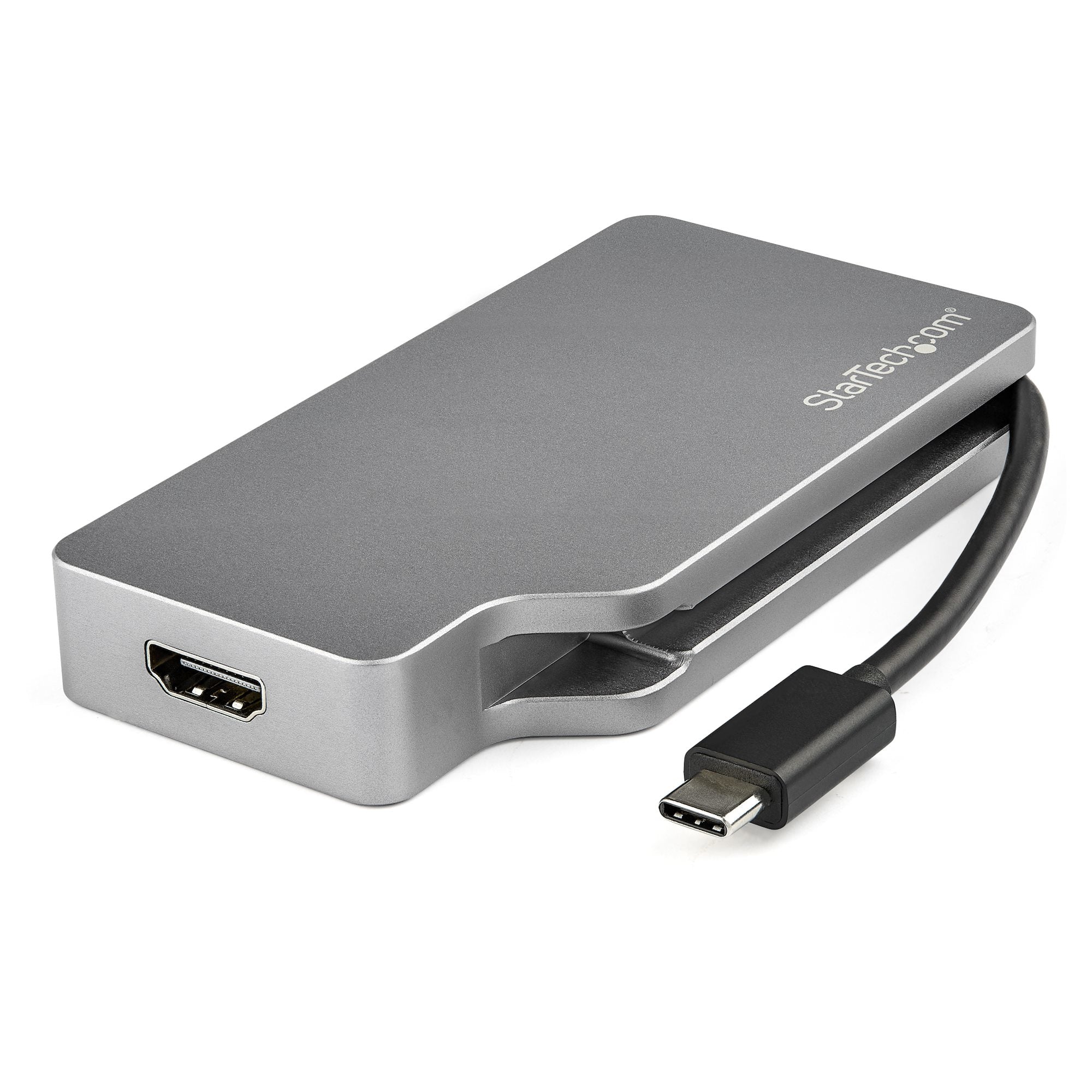 StarTech.com USB C Multiport Video Adapter w/ HDMI, VGA, Mini DisplayPort or DVI - USB Type C Monitor Adapter to HDMI 2.0 or mDP 1.2 (4K 60Hz) - VGA or DVI (1080p) - Space Gray Aluminum