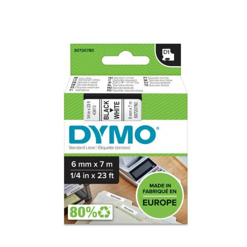 Dymo 43613/S0720780 DirectLabel-etikettes black on white 6mm x 7m for Dymo D1 6-12mm/19mm/24mm/400 Duo
