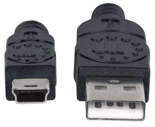 Manhattan USB-A to Mini-USB Cable, 1.8m, Male to Male, Black, 480 Mbps (USB 2.0), Hi-Speed USB, Lifetime Warranty, Equivalent to USB2HABM2M (except 20cm shorter)