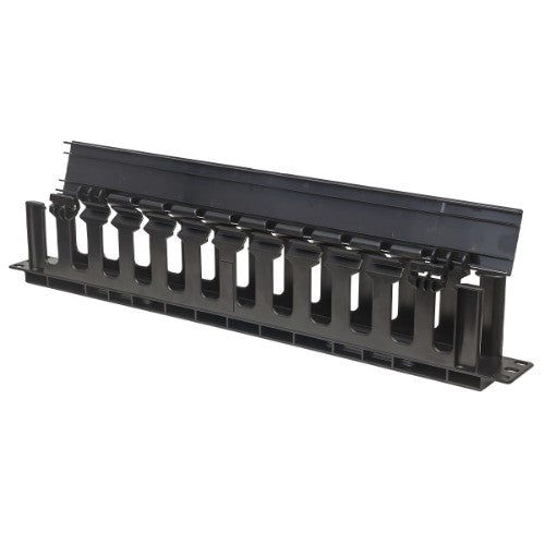 Intellinet 19" Cable Management Panel, 19" Rackmount Cable Manager, 1U, with Cover, Black