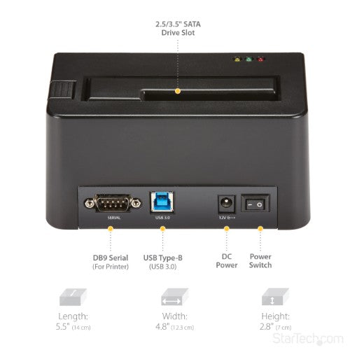 StarTech.com Single Bay Hard Drive Eraser, Standalone HDD/SSD Sanitizer, USB 3.0 to SATA II (3 Gbps), 9 Erase Modes, LCD Display, Secure Erase Hard Disk Sanitizer Dock, DB-9 Printer Port, TAA Compliant