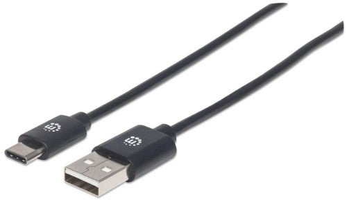 Manhattan USB-C to USB-A Cable, 3m, Male to Male, 480 Mbps (USB 2.0), Hi-Speed USB, Black, Lifetime Warranty