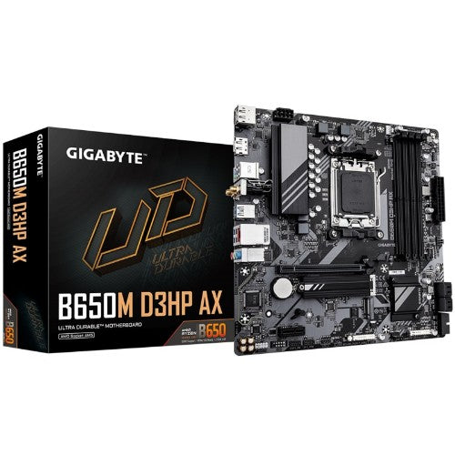 GIGABYTE B650M D3HP AX Motherboard - AMD Ryzen 9000 Series CPUs, 5+2+2 Phases VRM, up to 8000MHz DDR5 (OC), 2xPCIe 4.0 M.2, WIFI 6E, 2.5GbE LAN, USB 3.2 Gen 1