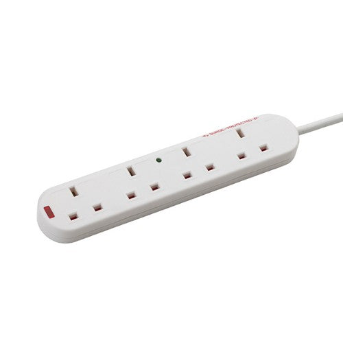 connektgear 2m 4 Way Surge Protected Extension Block - UK Plug to 4 x UK Sockets - White