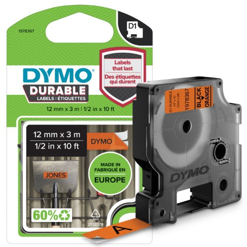 Dymo 1978367 DirectLabel-etikettes black on orange Vinyl 12mm x 5,5mm for Dymo D1 6-12mm/19mm/24mm/9-12mm/9-19mm