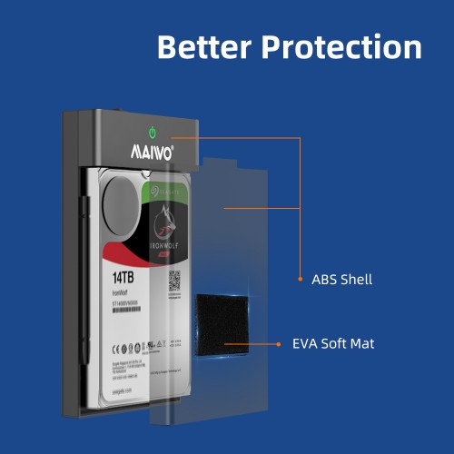 MAIWO USB3.0 to SATA 2.5/3.5 Inch SSD/HDD External Hard Drive Enclosure Transfer Speed Up to 5Gbps, Tool Free, Slide Deisign, Black