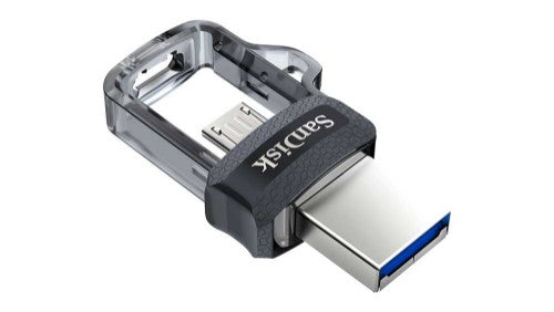 SanDisk Ultra Dual m3.0 USB flash drive 64 GB USB Type-A / Micro-USB 3.2 Gen 1 (3.1 Gen 1) Black, Silver, Transparent