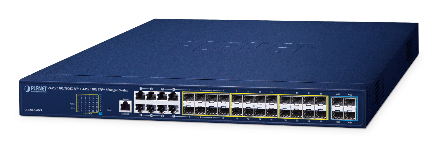 PLANET GS-5220-16S8CR network switch Managed L2+ Gigabit Ethernet (10/100/1000) 1U Blue