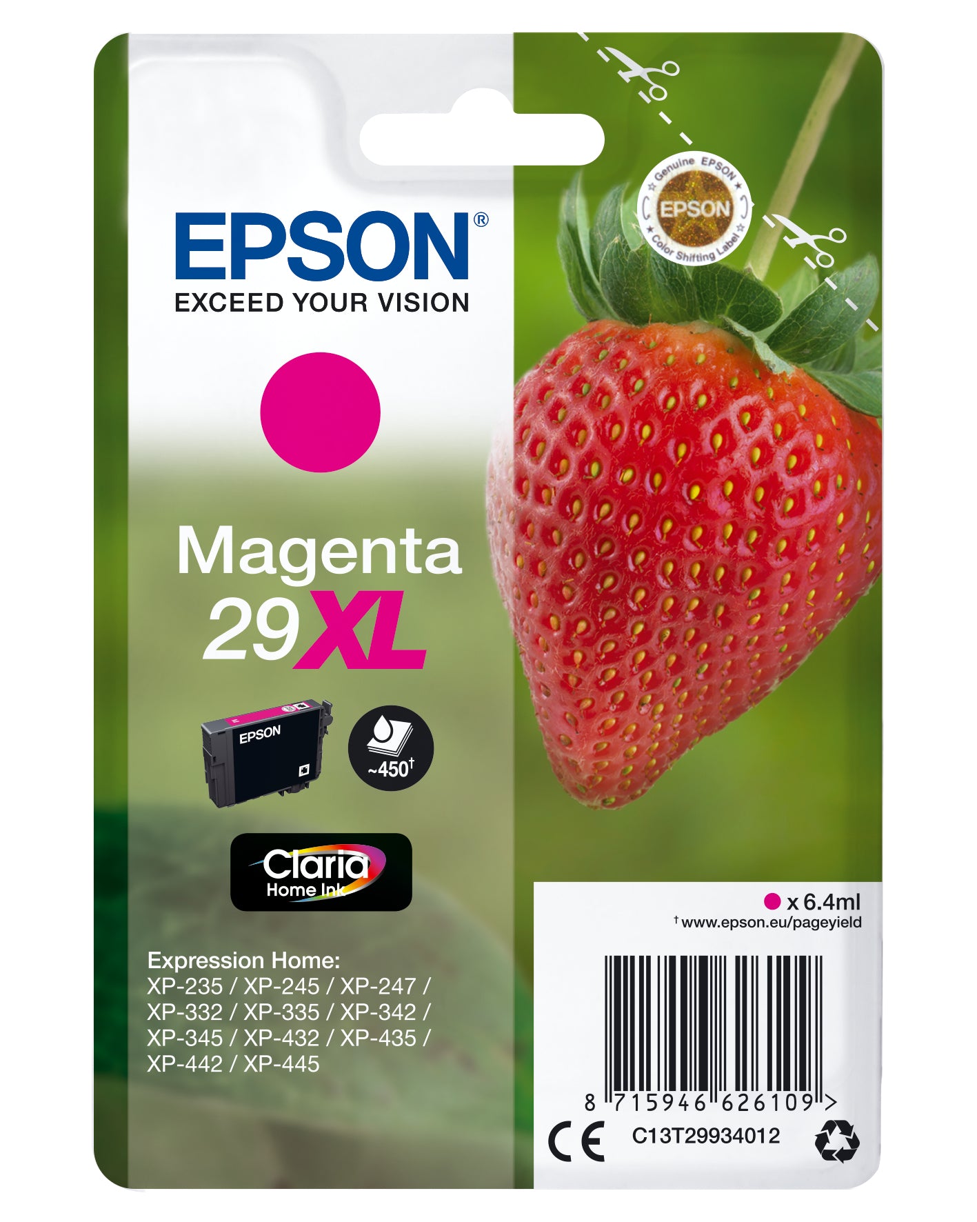 Epson C13T29934012/29XL Ink cartridge magenta high-capacity, 450 pages ISO/IEC 19752 6,4ml for Epson XP 235/335