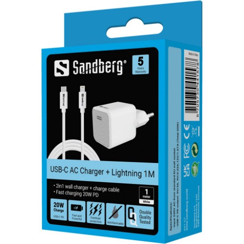 Sandberg USB-C AC 20W Charger EU + Lightning 1M