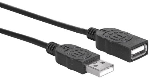 Manhattan USB-A to USB-A Extension Cable, 1m, Male to Female, 480 Mbps (USB 2.0), Hi-Speed USB, Black, Lifetime Warranty, Equivalent to USBEXTAA3BK