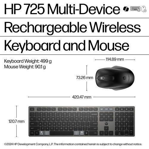 HP 720 Multi-Device Rechargeable Wireless Keyboard and Mouse Combo