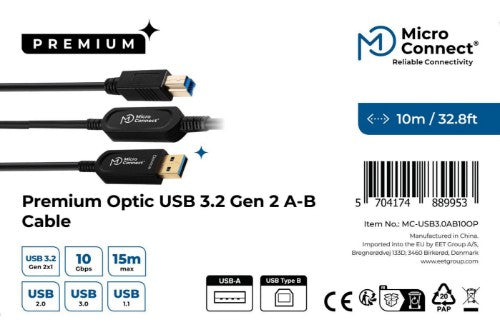 Microconnect MC-USB3.0AB10OP USB cable USB 3.2 Gen 2 (3.1 Gen 2) 10 m USB A USB B Black