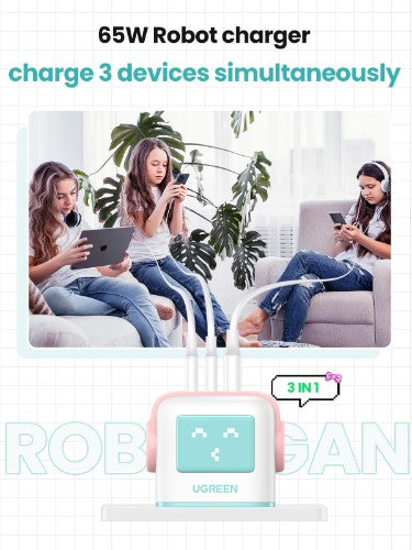 Ugreen USB-A+2C 65W UNO GAN CHARGER Mobile computer, Mobile phone, Laptop, Power bank, Tablet, Watch, Wearables AC, Lightning, USB Indoor