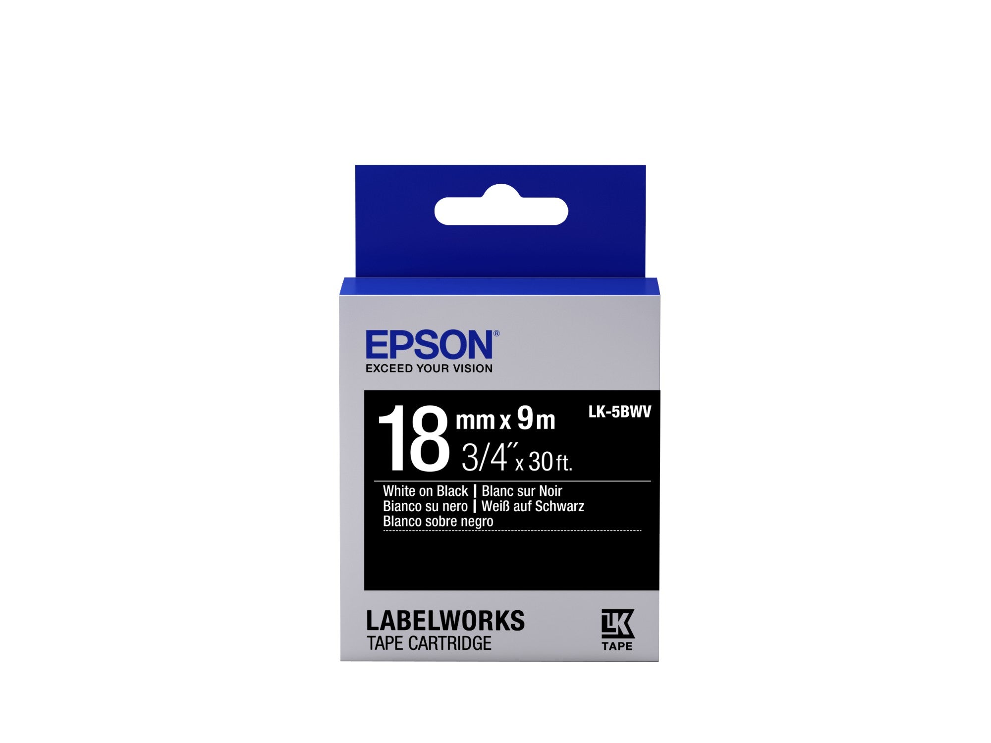 Epson C53S655014/LK-5BWV DirectLabel-etikettes white on black 18mm x 9m for Epson LabelWorks 4-18mm/24mm/36mm/6-18mm/6-24mm