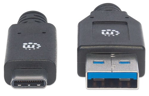 Manhattan USB-C to USB-A Cable, 3m, Male to Male, 5 Gbps (USB 3.2 Gen1 aka USB 3.0), 3A (fast charging), SuperSpeed USB, Black, Lifetime Warranty