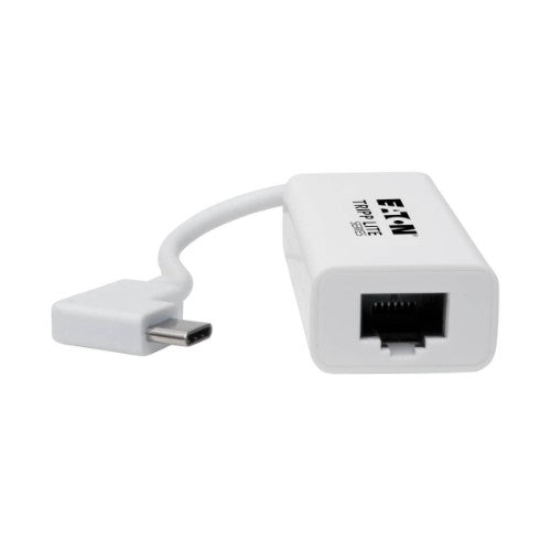 Tripp Lite U436-06N-GBW-RA USB-C to Gigabit Network Adapter with Right Angle USB-C, Thunderbolt 3 Compatibility - White
