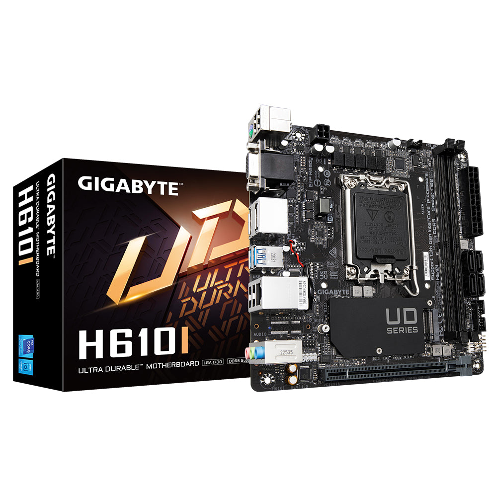 Gigabyte H610I Motherboard - Supports Intel Core 14th CPUs, 4+1+1 Hybrid Digital VRM, up to 5600MHz DDR5, 1xPCIe 3.0 M.2, GbE LAN, USB 3.2 Gen 1