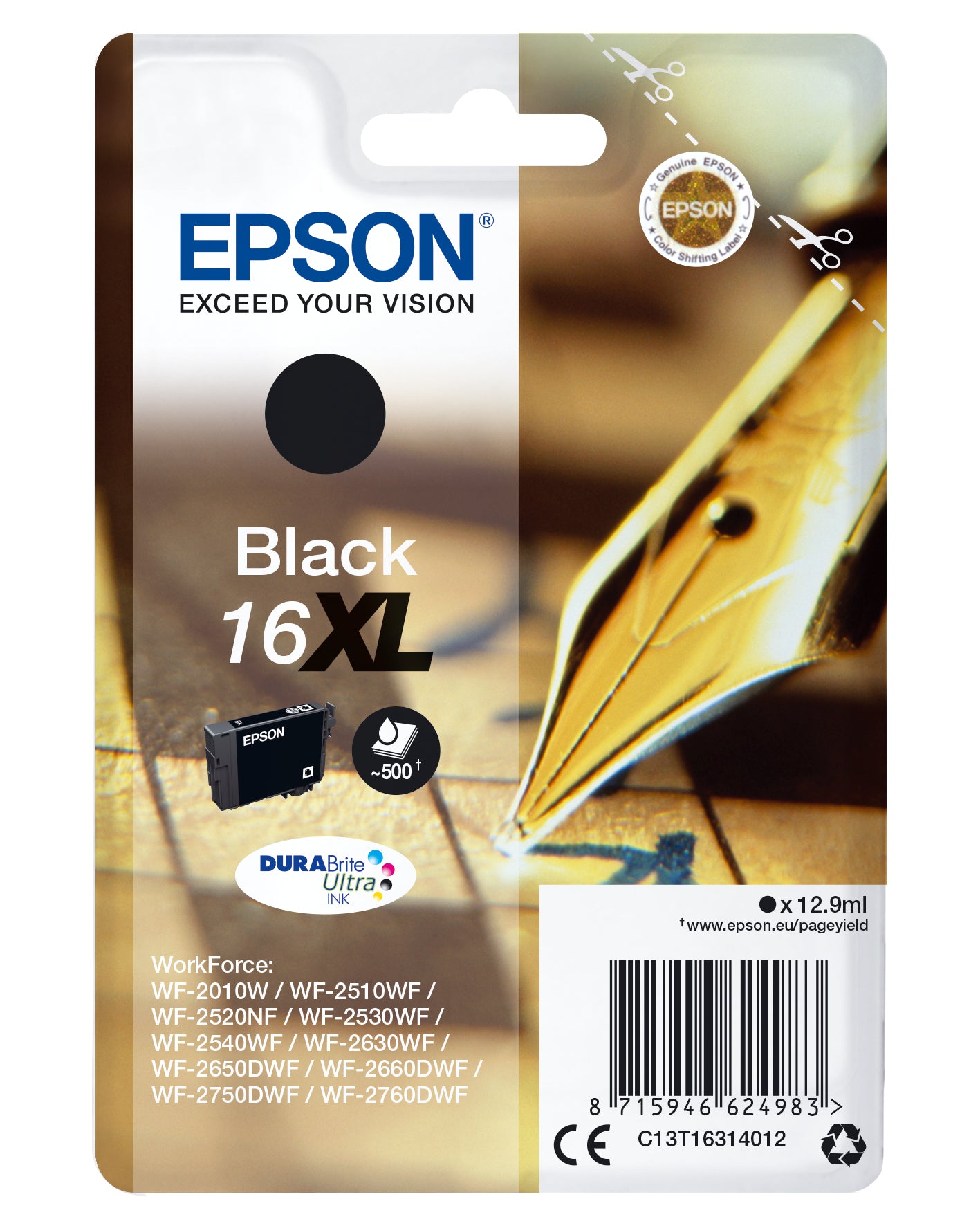 Epson C13T16314012/16XL Ink cartridge black high-capacity XL, 500 pages 12,9ml for Epson WF 2010/2660/2750