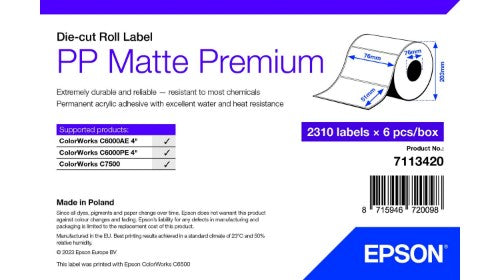 Epson PP Matte Label Premium, Die-cut Roll, 76mm x 51mm, 2310 Labels