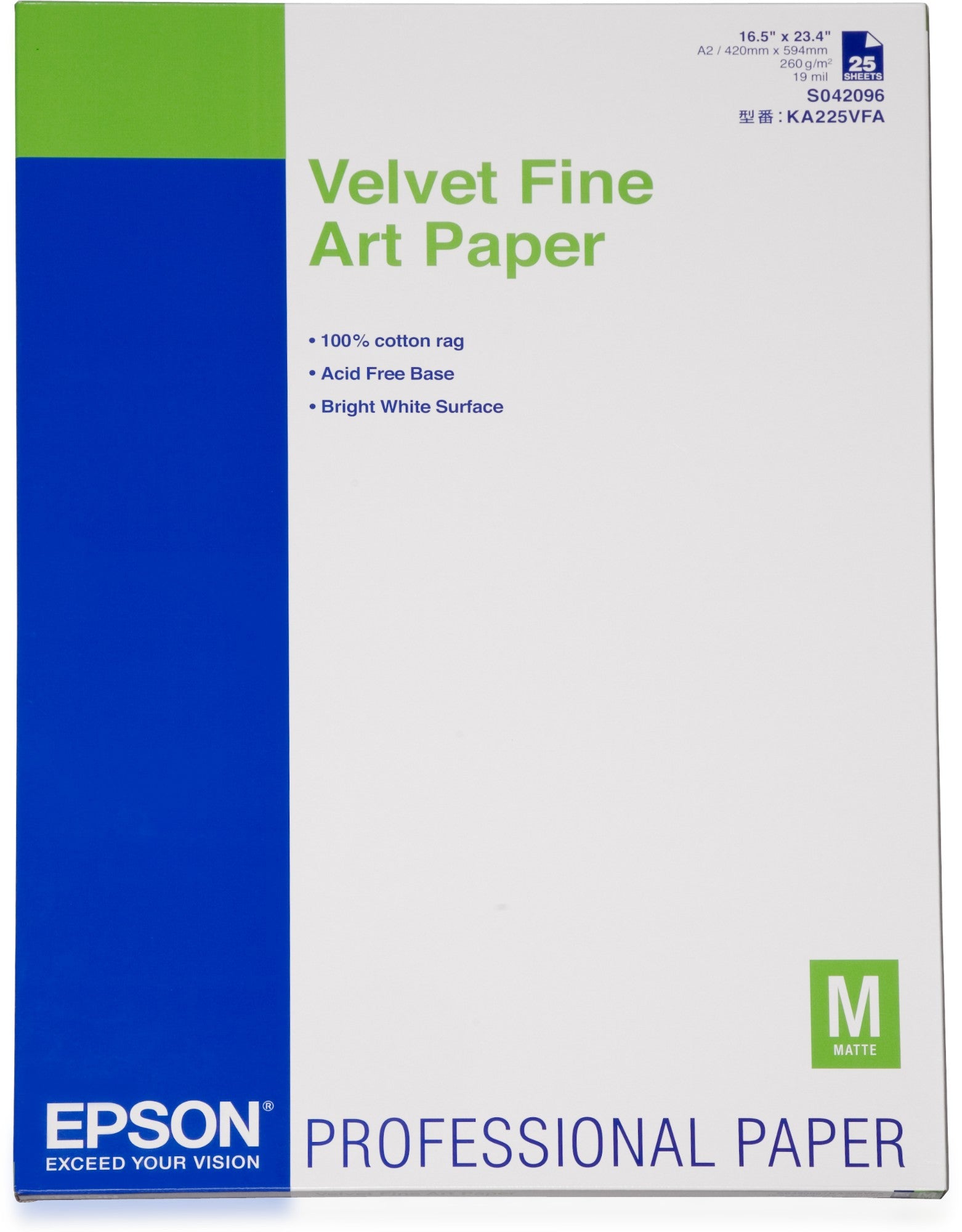 Epson Velvet Fine Art Paper, DIN A2, 260g/m², 25 Sheets