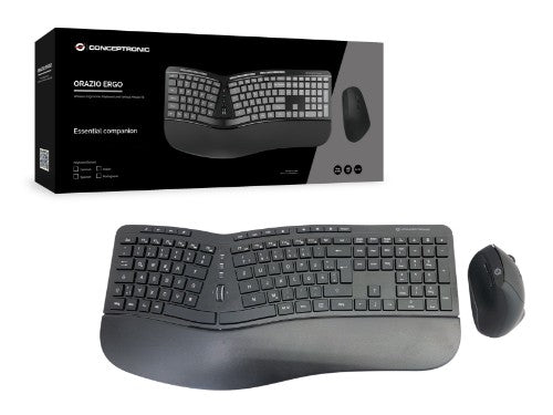 Conceptronic ORAZIO ERGO Wireless Ergonomic Keyboard & Mouse Kit, German layout