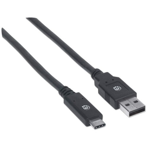 Manhattan USB-C to USB-A Cable, 2m, Male to Male, 5 Gbps (USB 3.2 Gen1 aka USB 3.0), 3A (fast charging), SuperSpeed USB, Black, Lifetime Warranty