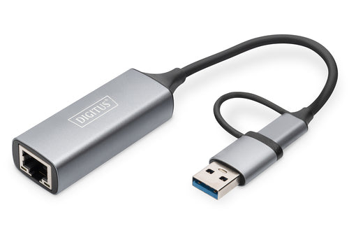 Digitus USB Type-C™ Gigabit Ethernet Adapter 2.5G, USB-C™ + USB A (USB3.1/3.0)