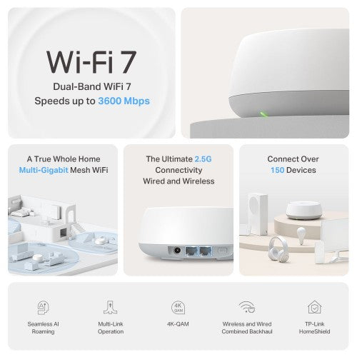 TP-Link BE3600 Whole Home Mesh Wi-Fi 7 System, 2.5G Multi Gigabit