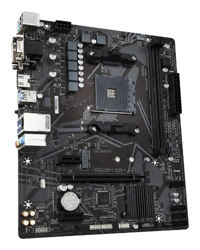 GIGABYTE A520M S2H Motherboard - Supports AMD Ryzen 5000 Series AM4 CPUs, 4+3 Phases Pure Digital VRM, up to 5100MHz DDR4 (OC), PCIe 3.0 x4 M.2, GbE LAN, USB 3.2 Gen 1