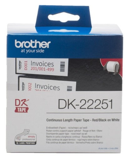 Brother DK22251 DirectLabel Etikettes red / black on white 62 mm x 15,24 m for Brother P-Touch QL 800