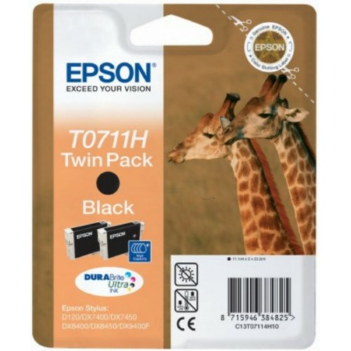 Epson C13T07114H10/T0711H Ink cartridge black high-capacity twin pack, 2x370 pages ISO/IEC 24711 11,1ml Pack=2 for Epson Stylus BX 310/600/D 120/Office B 1100/Office B 40 w