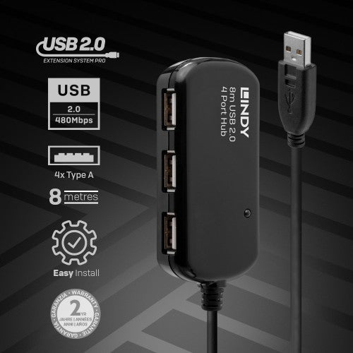 Lindy 8m USB 2.0 Active Extension Pro Hub