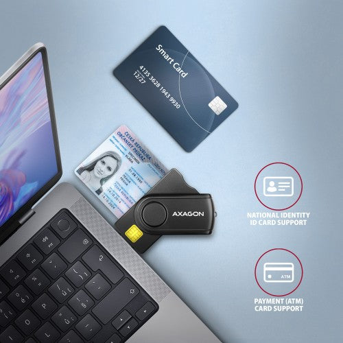 Axagon CRE-SMP2A USB Smart card & SD/microSD/SIM PocketReader smart card reader Indoor USB Type-A/USB Type-C Black