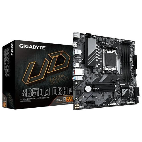 GIGABYTE B650M D3HP Motherboard - AMD Ryzen 9000 Series CPUs, 5+2+2 Phases VRM, up to 7600MHz DDR5 (OC), 2xPCIe 4.0 M.2, 2.5GbE LAN, USB 3.2 Gen 1
