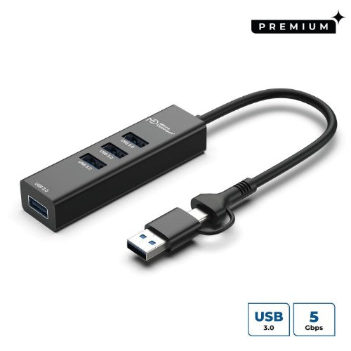 Microconnect USBHUB4-2IN1 interface hub USB 3.2 Gen 1 (3.1 Gen 1) Type-A 5000 Mbit/s Black