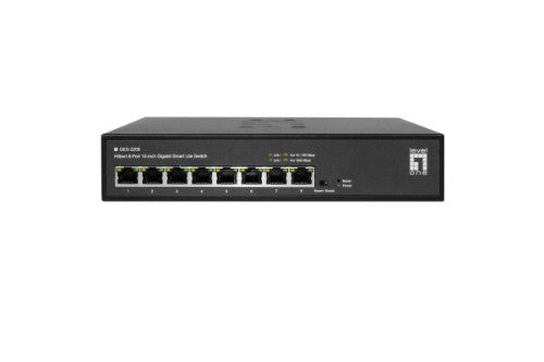 LevelOne Hilbert 10” 8-Port Gigabit Smart Lite Switch, 8 x Gigabit RJ45 (10/100/1000)