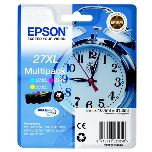 Epson C13T27154010/27XL Ink cartridge multi pack C,M,Y high-capacity, 3x1.1K pages 10.4ml Pack=3 for Epson WF 3620