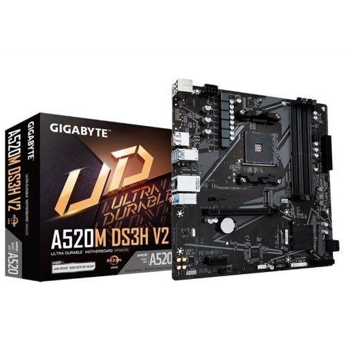 GIGABYTE A520M DS3H V2 Motherboard - Supports AMD Ryzen 5000 Series AM4 CPUs, up to 4733MHz DDR4 (OC), PCIe 3.0 x16, GbE LAN, USB 3.2 Gen 1