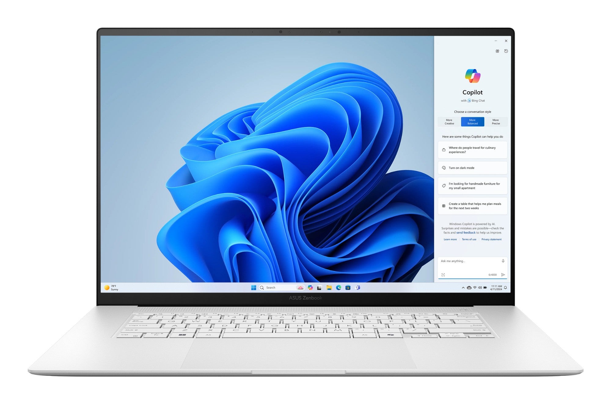 ASUS Zenbook S 16 UM5606WA-RJ091W AMD Ryzen AI 9 HX 370 Laptop 40.6 cm (16") Touchscreen 3K 32 GB LPDDR5x-SDRAM 1 TB SSD Wi-Fi 7 (802.11be) Windows 11 Home White