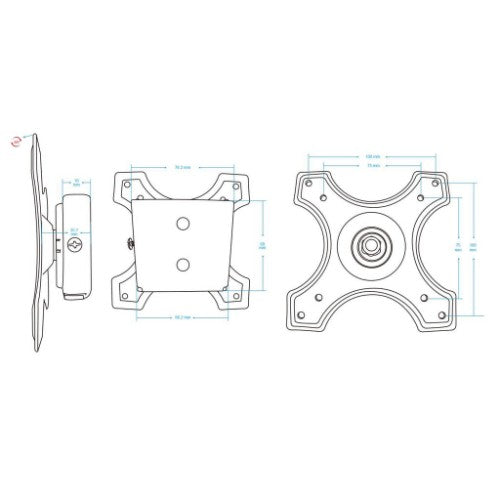 Manhattan Wall Mount for TV & Monitors (Fixed), For screens 10" to 32", VESA compatability: 75x75mm and 100x100mm - check the dimensions of the four mounting holes on back of screen to ensure it fits, Max 15kg, Black, Bracket
