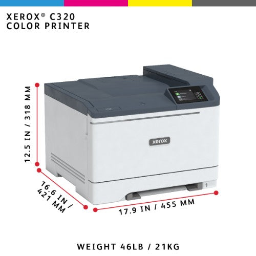 Xerox C320 A4 33ppm Wireless Duplex Printer PS3 PCL5e/6 2 Trays Total 251 Sheets