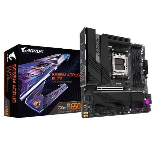 GIGABYTE B650M AORUS ELITE Motherboard - AMD Ryzen 9000 CPUs, 12+2+2 Phases VRM, up to 8000MHz DDR5, 1xPCIe 5.0 + 1xPCIe 4.0 M.2, 2.5GbE LAN, USB 3.2 Gen 2x2